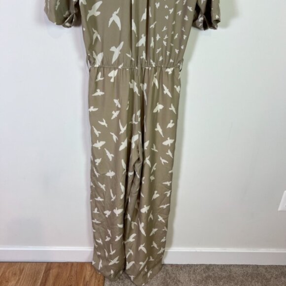 Corey Lynn Calter Anthropologie Tan Bird Button Down Short Sleeve Jumpsuit Women - Picture 6 of 8